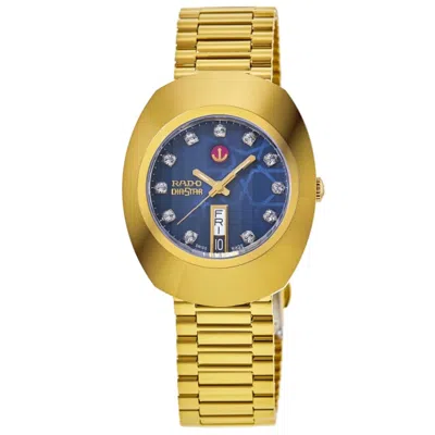 Rado Original Automatic Blue Diamond Dial Pvd Stainless Steel Men's Watch R12413523 In Gold