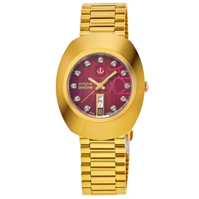 Rado Original Automatic Purple Diamond Dial Pvd Stainless Steel Men's Watch R12413573 In Gold