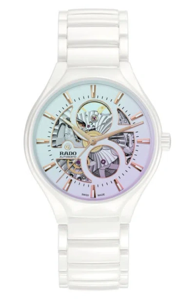 Rado True Automatic Open Heart Bracelet Watch, 40mm In White