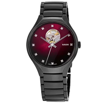 Rado True Round Secret Red Diamond Dial Ceramic Unisex Watch R27107742 In Black