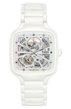 Rado True Square Automatic Open Heart Watch, 38mm X 44mm In White