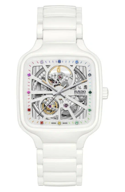 RADO RADO TRUE SQUARE AUTOMATIC OPEN HEART CERAMIC BRACELET WATCH, 38MM