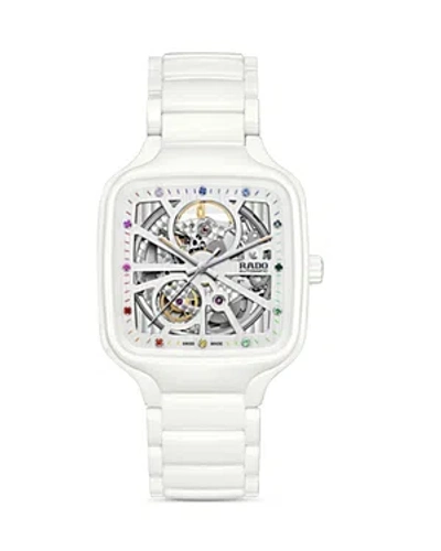 Rado True Square Automatic Open Heart Ceramic Bracelet Watch, 38mm In White