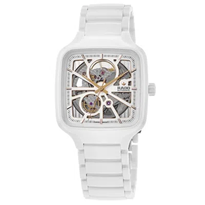 Rado True Square Automatic Open Heart Sparkling Rhodium Diamond Dial Ceramic Unisex Watch R27073722 In Gray