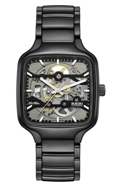RADO RADO TRUE SQUARE SKELETON AUTOMATIC CERAMIC BRACELET WATCH, 38MM
