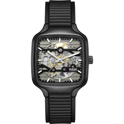 RADO RADO TRUE SQUARE SKELETON AUTOMATIC RUBBER STRAP WATCH, 38MM