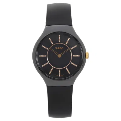 Pre-owned Rado True Thinline 34mm Ceramic Black Diamond Dial Ladies Quartz Watch R27742709