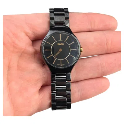 Pre-owned Rado True Thinline Black Ceramic Dial Wristwatch