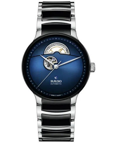 Rado Unisex Swiss Automatic Centrix Open Heart Black Ceramic & Stainless Steel Bracelet Watch 40mm In Blue