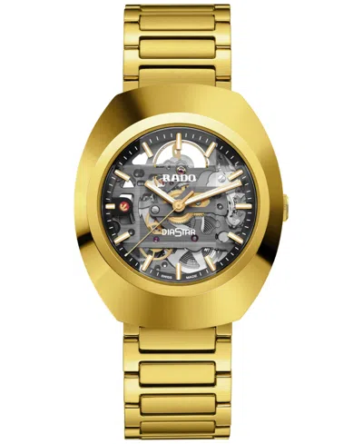 Rado Unisex Swiss Automatic Diastar Original Skeleton Gold Pvd Stainless Steel Bracelet Watch 38mm In Gold Yellow