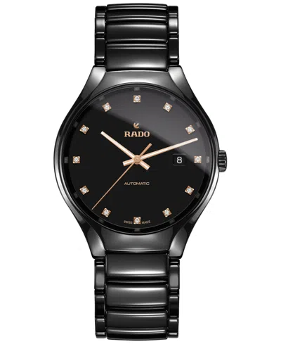 Rado Unisex Swiss Automatic True Diamond (1/8 Ct. T.w.) Black Ceramic Bracelet Watch 40mm In Transparent