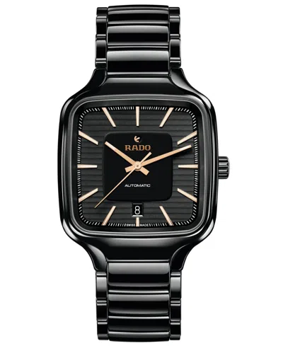 RADO UNISEX SWISS AUTOMATIC TRUE SQUARE BLACK HIGH-TECH CERAMIC BRACELET WATCH 38MM
