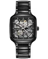 Rado Unisex Swiss Automatic True Square Black High Tech Ceramic Bracelet Watch 38mm In Transparent