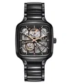 Rado Unisex Swiss Automatic True Square Open Heart Black Ceramic Bracelet Watch 38x38mm In Black