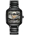 Rado Unisex Swiss Automatic True Square Skeleton Black High-tech Ceramic Bracelet Watch 38mm In Black