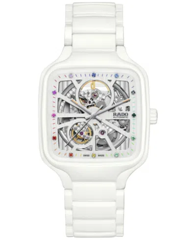 Rado Unisex Swiss Automatic True Square White High-tech Ceramic Bracelet Watch 38mm