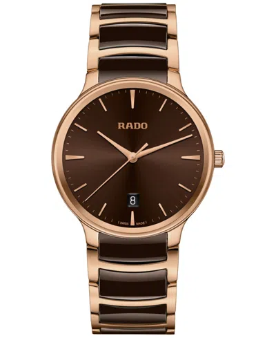 Rado Unisex Swiss Centrix Brown Ceramic & Rose Gold Pvd Bracelet Watch 40mm