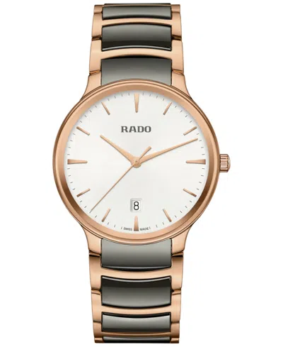 Rado Unisex Swiss Centrix Gray Ceramic & Rose Gold Pvd Bracelet Watch 40mm In Silver