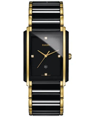 Rado Unisex Swiss Integral Diamond Accent Black Ceramic & Gold-tone Stainless Steel Bracelet Watch 31x41m In Two-tone