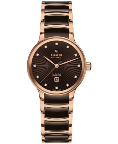RADO WOMEN'S SWISS AUTOMATIC CENTRIX DIAMOND (1/20 CT. T.W.) BROWN HIGH-TECH CERAMIC & ROSE GOLD PVD STAI