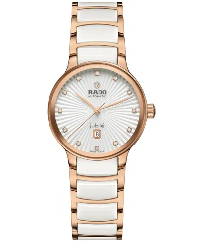 RADO WOMEN'S SWISS AUTOMATIC CENTRIX DIAMOND (1/20 CT. T.W.) WHITE HIGH-TECH CERAMIC & ROSE GOLD PVD STAI