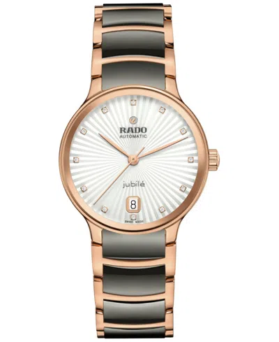Rado Women's Swiss Automatic Centrix Diamond Accent Black Ceramic & Rose Gold Pvd Stainless Steel Bracele In Silver