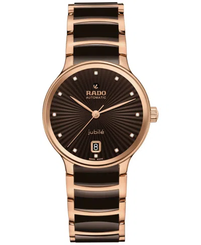 Rado Women's Swiss Automatic Centrix Diamond Accent Brown Ceramic & Rose Gold Pvd Stainless Steel Bracele
