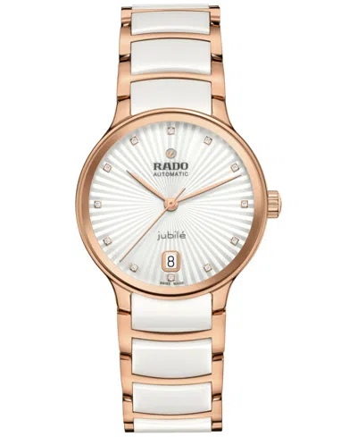 Rado Women's Swiss Automatic Centrix Diamond Accent White Ceramic & Rose Gold Pvd Stainless Steel Bracele