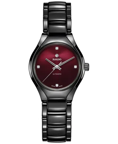 Rado Women's Swiss Automatic True Diamond Accent Black High-tech Ceramic Bracelet Watch 30mm