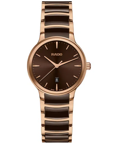 Rado Women's Swiss Centrix Brown Ceramic & Rose Gold Pvd Bracelet Watch 31mm