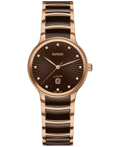 Rado Women's Swiss Automatic Centrix Diamond Accent Brown Ceramic & Rose Gold Pvd Stainless Steel Bracele In Black