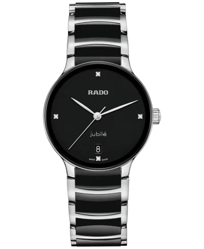 Rado Women's Swiss Centrix Diamond Accent Black Ceramic & Stainless Steel Bracelet Watch 35mm
