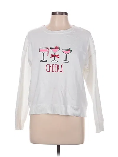 Pre-owned Rae Dunn Pullover Sweater In White