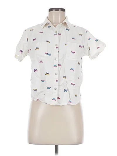 Pre-owned Rae Dunn Short Sleeve Blouse In White