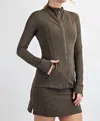 Rae Mode Athleisure Zipper Jacket In Olive In Green