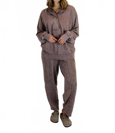 Rae Mode Avia Mineral Washed Pullover & Barrel Pant Set In Mocha In Brown