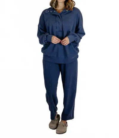 Rae Mode Avia Mineral Washed Pullover & Barrel Pant Set In Navy In Blue