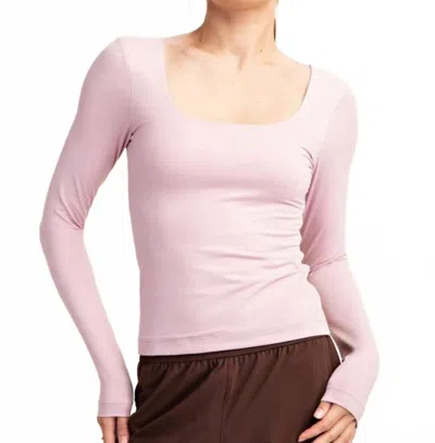 Rae Mode Basic Square Neck Long Sleeve Tee In Pink In Transparent