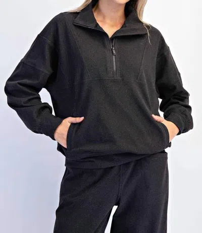 Rae Mode Brushed Rib Quarter Zip Pullover In Black
