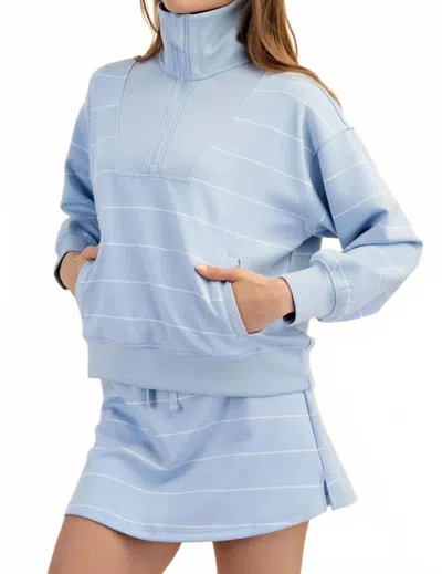Rae Mode Butter Soft Stripe Half Zip Pullover Top In Frost/cream In Blue