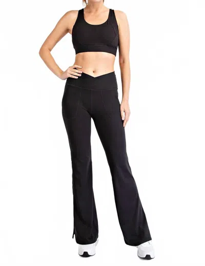 Rae Mode Crossover Waist Flared Leggings In Black In Blue
