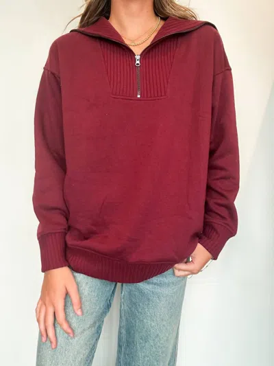 Rae Mode French Terry Quarter Zip Pullover In Crimson In Pink