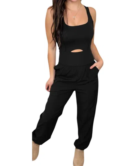 Rae Mode Front Cut-out Active Jogger Jumpsuit In Black