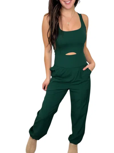 Rae Mode Front Cut-out Active Jogger Jumpsuit In Hunter Green