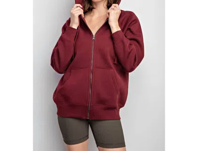 Rae Mode Full Zip Hoodie Jacket In Burgundy In White