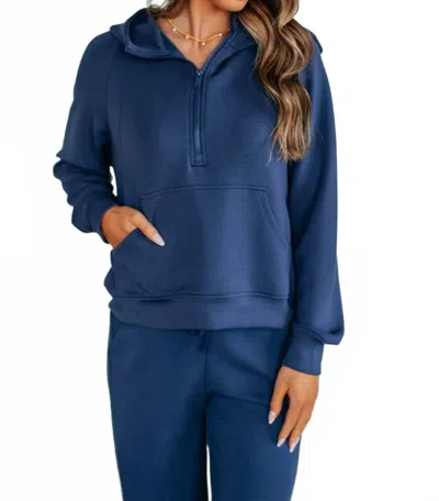 Rae Mode Hear Me Now Long Sleeve Quarter Zip Hoodie Sweatshirt In Navy Blue