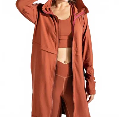 Rae Mode Long Hooded Active Jacket In Dark Terracotta In Brown