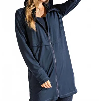 Rae Mode Long Hooded Active Jacket In Nocturnal Navy In Blue