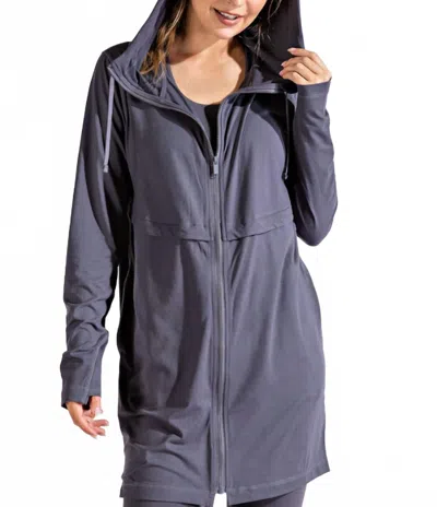 Rae Mode Long Hooded Active Jacket In Titanium In Blue