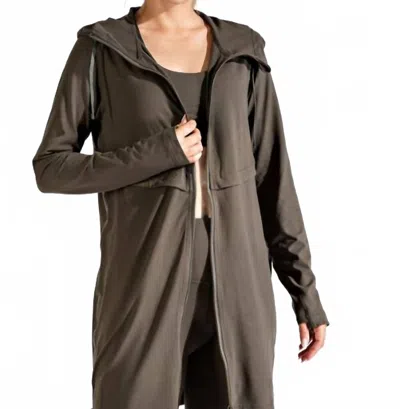 Rae Mode Long Hooded Active Jacket - Plus Size In Olive In Brown
